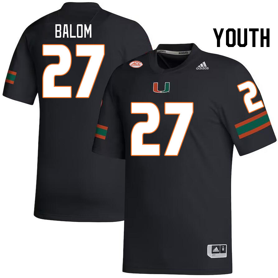 Youth #27 Brian Balom Miami Hurricanes College Football Jerseys Stitched-Black - Click Image to Close